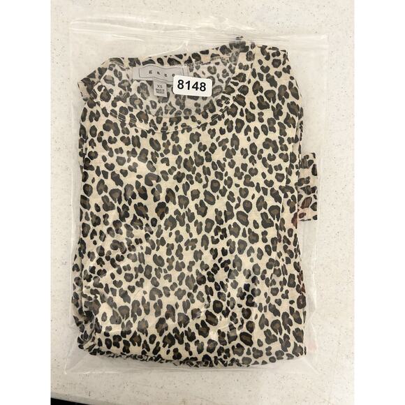 Gaze Top Womens XS Leopard Animal Print Soft Peplum Long Sleeve Tan Pullover - Picture 6 of 6